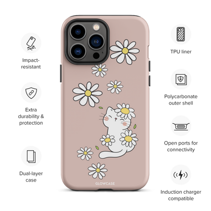 Pink cat with daisies Iphone case