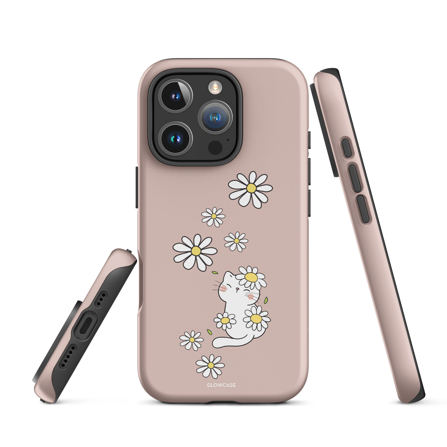 Pink cat with daisies Iphone case