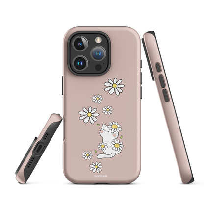 Pink cat with daisies Iphone case